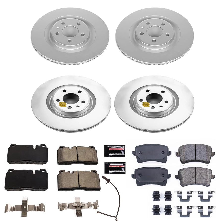 Power Stop Z23 Coated Rotor Kit-CRK7097 Front and Rear Coated Brake Rotors & Carbon Ceramic Brake Pads and 1 Front Sensor Wire