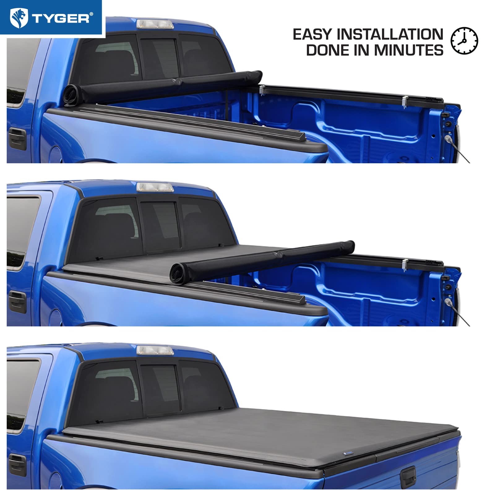 Tyger Auto T1 Soft Roll Up Tonneau Cover Compatible with 2007-2013 Toyota Tundra | Fleetside 5.5' Bed (66") | TG-BC1T9038 , Black