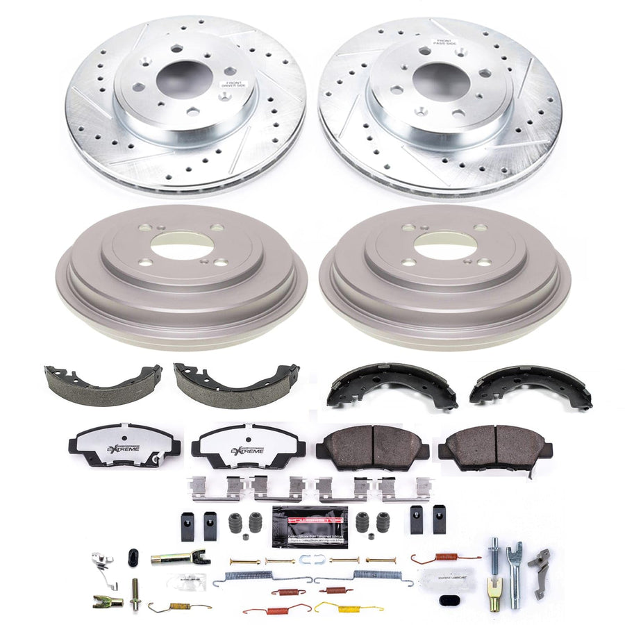 POWERSTOP Z26 Carbon-Fiber Ceramic Brake Pads Front and Rear, Drilled Slotted Rotors Brake Kit with Brake Shoes and Drums For Honda Fit 2015-2020 [Vehicle Specific]