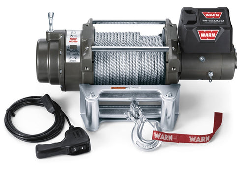 24V WARN M12000 Heavy Duty Winch with Steel Cable Wire Rope, 3/8" Diameter x 125' Length, 8.25 Ton (16,500 lb) Capacity