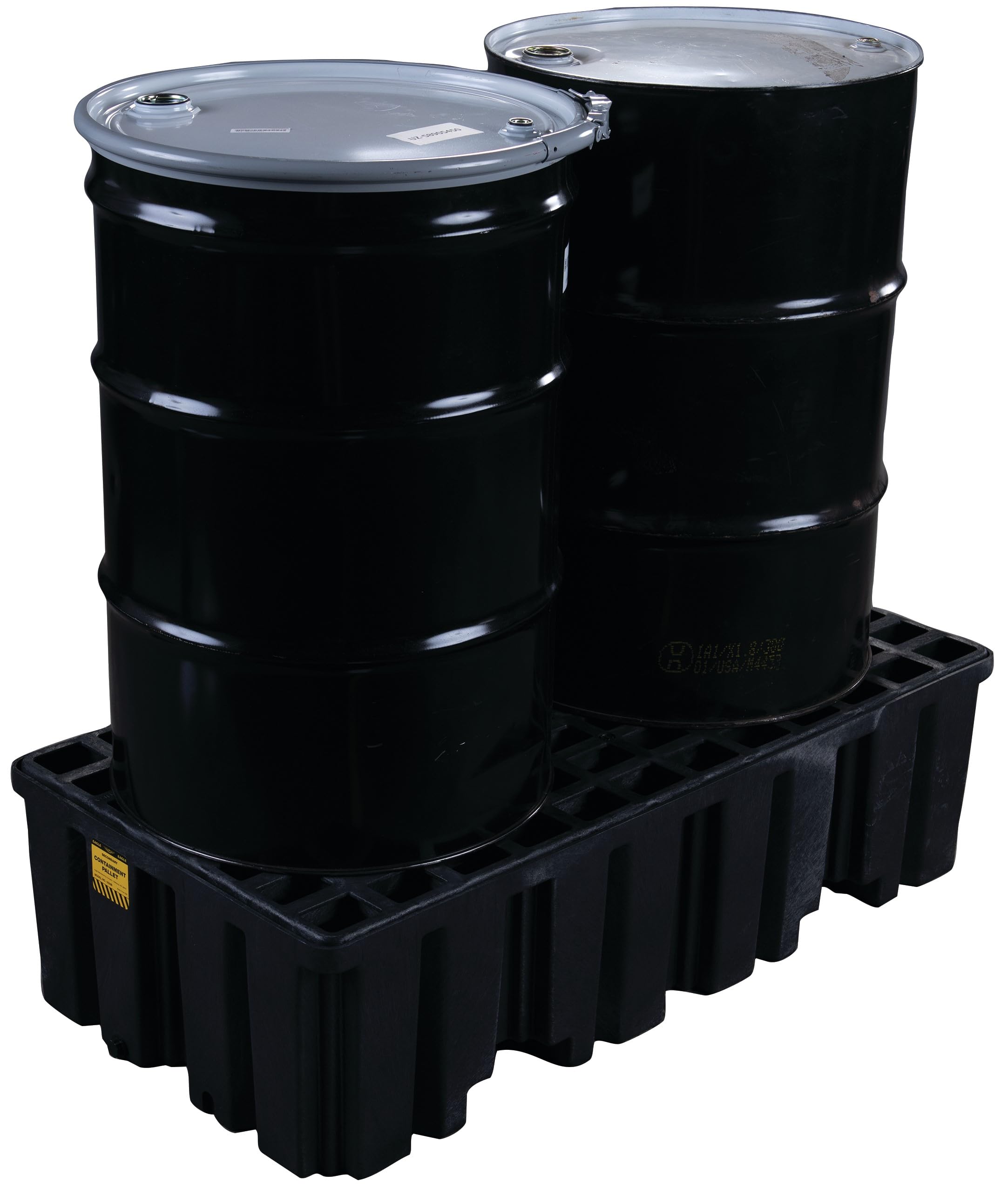 2 Eagle Drum Spill Containment Pallet with Drain and Forklift Pockets, 51.5"x26.25"x13.75", 66 Gallon Sump, 4,000 lbs. Load Capacity Secondary Containment Pallet, Made in USA, Black, 1620B