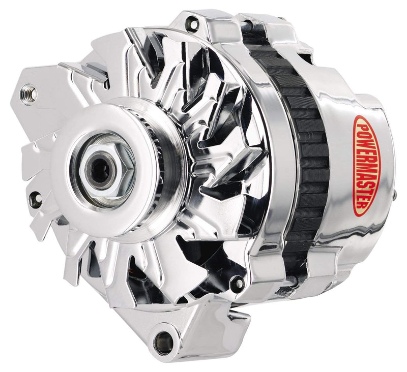 Alt GM CS130 Chrome 105A 1V Pulley Offset Left MTG 1-Wire or OE Hookup - Powermaster