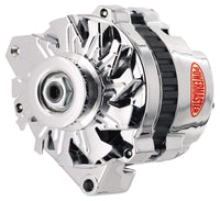Alt GM Powermaster CS130 Chrome 105A 1V Pulley Baffle & Cone Offset Left MTG 1-Wire or OE Hookup