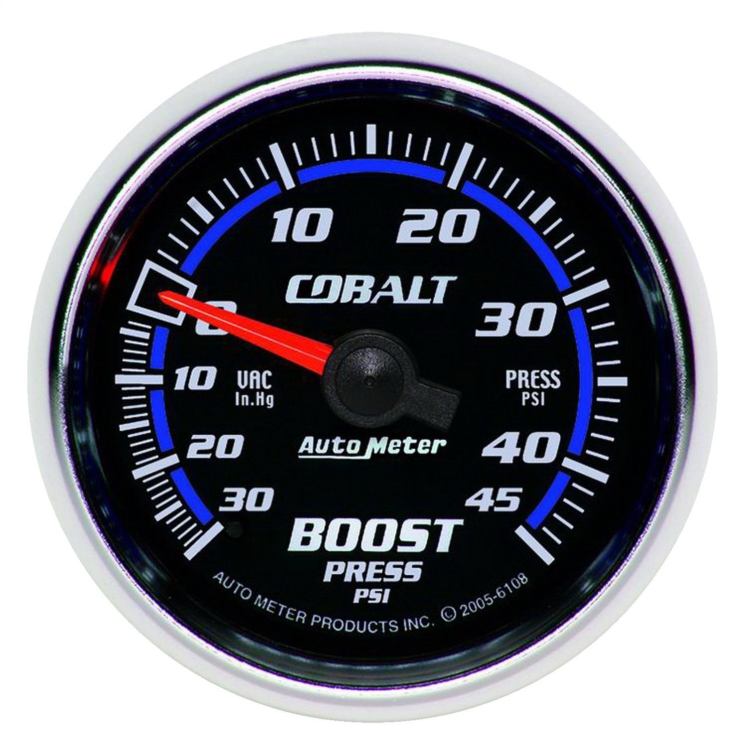 Cobalt Auto Meter 6108 2-1/16" 30 in. Hg/45 PSI Mechanical Vacuum/Boost Gauge