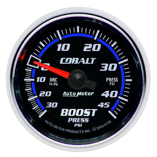 Cobalt Auto Meter 6108 2-1/16" 30 in. Hg/45 PSI Mechanical Vacuum/Boost Gauge