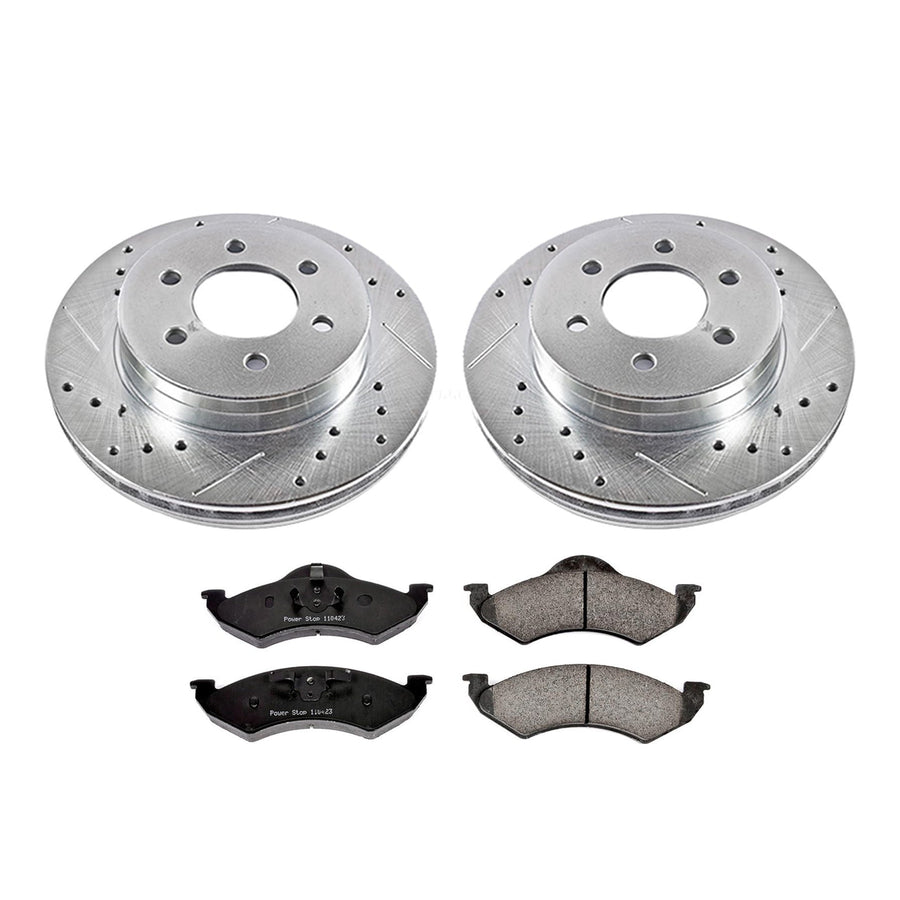 Power Stop K2139 Z23 Carbon Fiber Brake Pads with Drilled & Slotted Brake Rotors Kit For Dodge Dakota 2000-2002, Dodge Durango 2000-2002 [Model Specific]