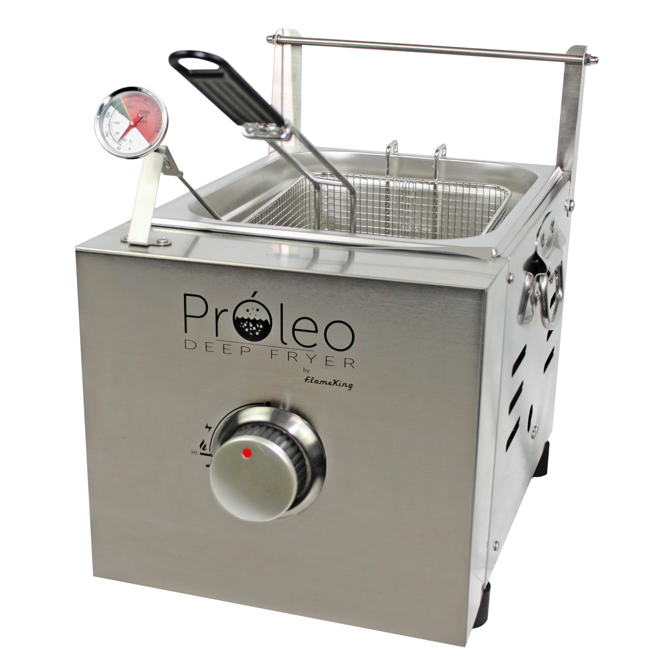Proleo Flame King Tabletop Propane Deep Fryer with Oil Thermometer, 2.5 Gallons Capacity, with 5-FT Propane Regulator Hose