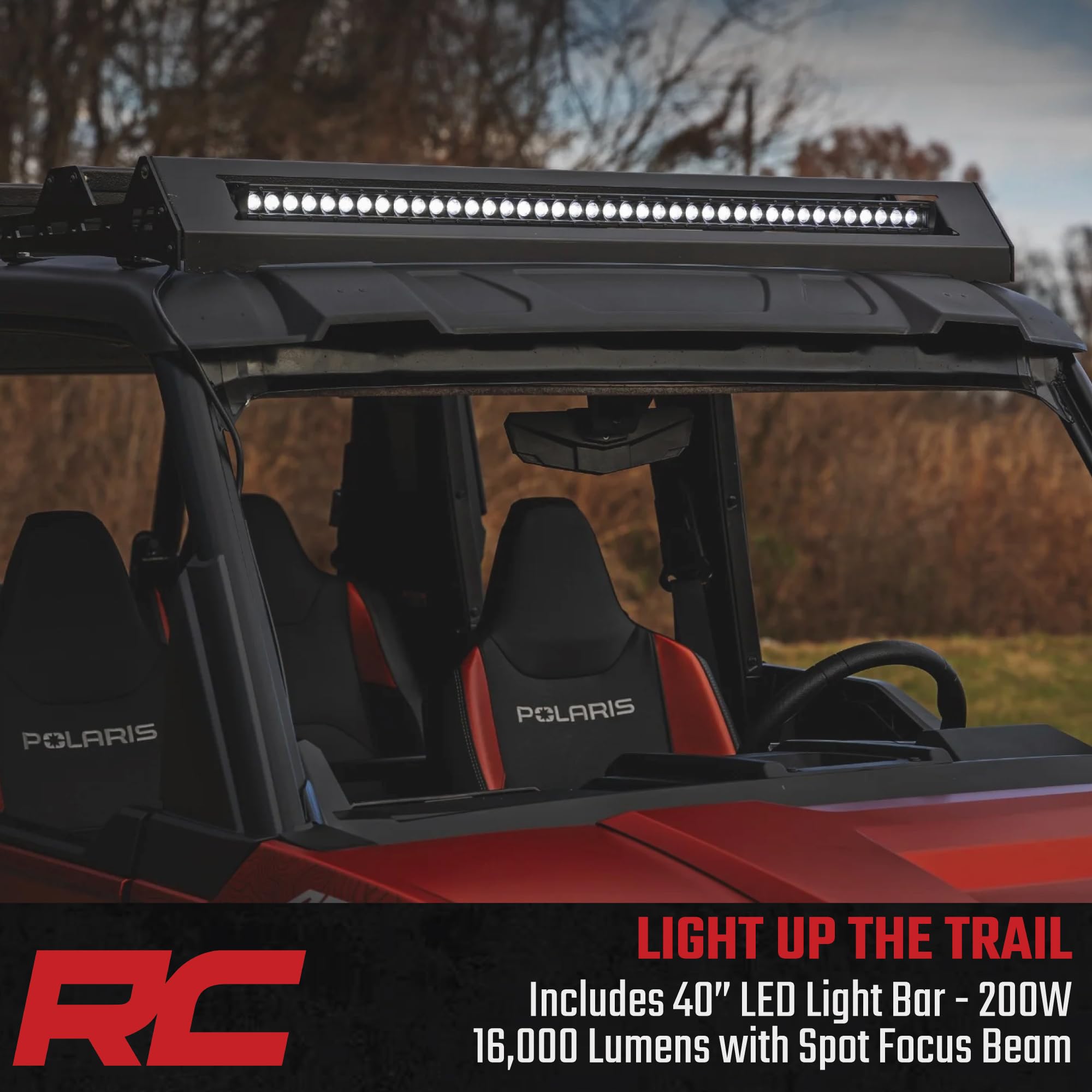 Rough Country Roof Rack for 2024+ Polaris Xpedition ADV 5 with 40" 200W LED Spot Beam - Modular UTV Roof Cargo Rack with Rugged, Trail-Ready Design
