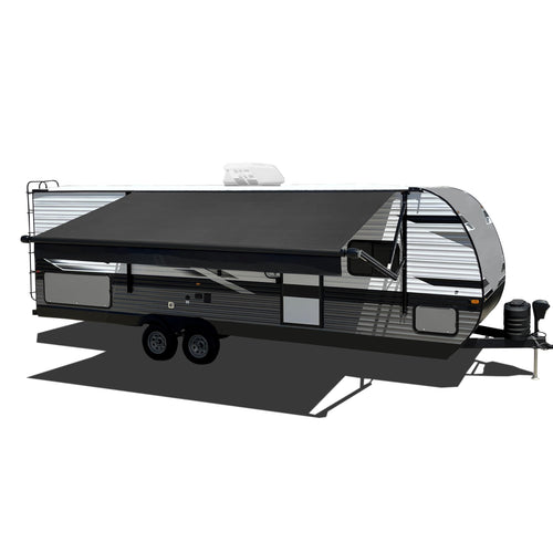 Solid Black Velarium Canopy/Roll Tube 12' - Complete Canopy with 12V LED Light, Sewn Seams, Available Lengths from 10' to 22' - RVs, Tailgating, and Outdoor Events with Reliable Coverage