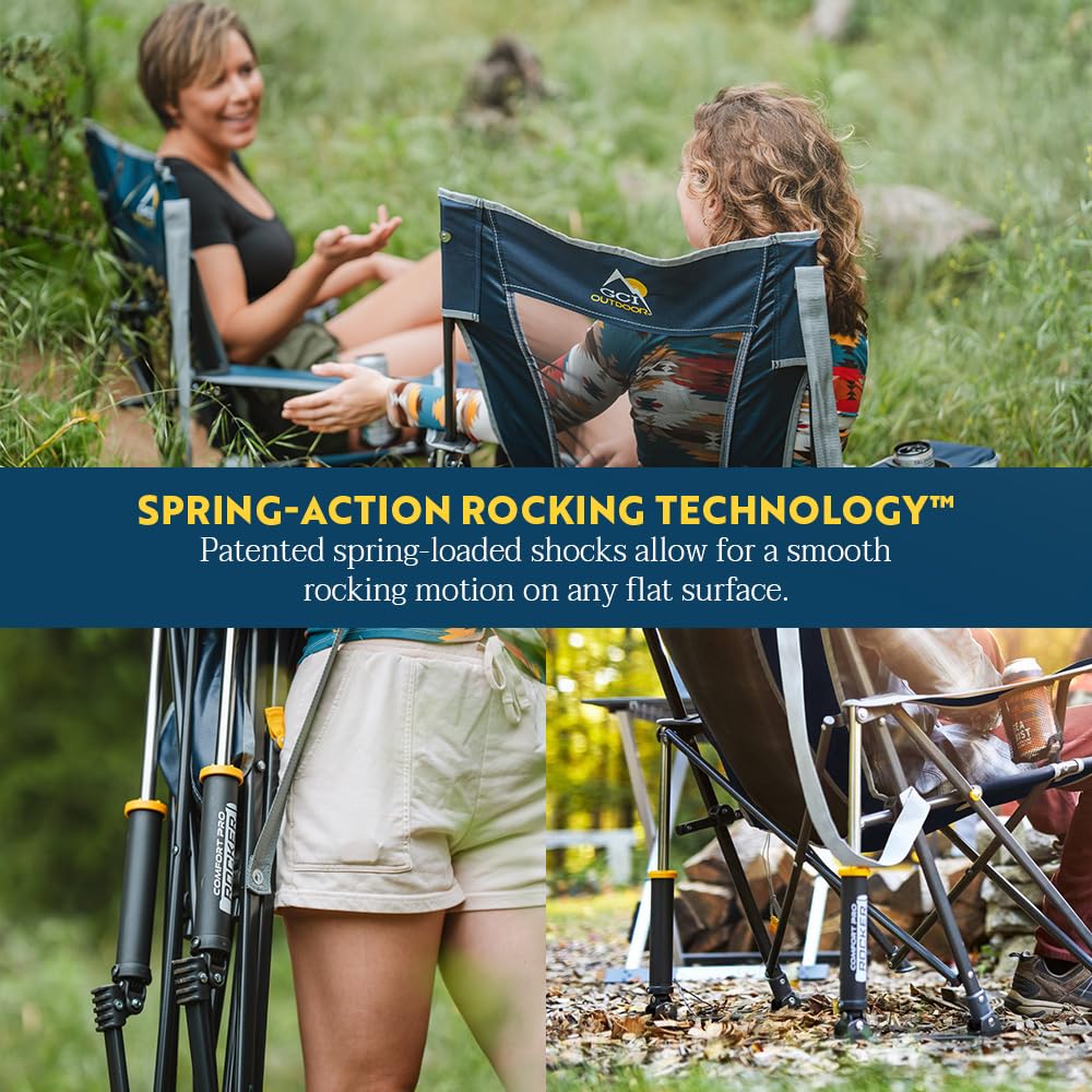 Comfort Pro Rocker GCI Outdoor Camping Chair | Portable Folding Rocking Chair with Durable Armrests & Drink Holder — Loden Green
