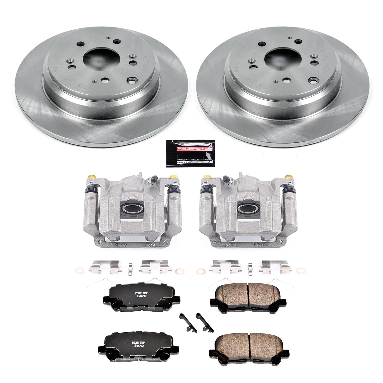 Power Stop KCOE5839 Rear Caliper Brake Kit- Brake Rotors, Ceramic Brake Pads and Brake Calipers For Honda Pilot 2012-2015 [Model Specific]