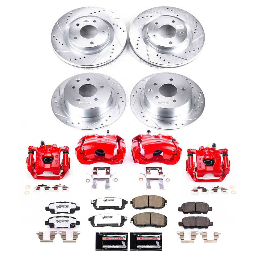 Power Stop Z26 Street Warrior Brake Pads and Rotors Kit with Red Powder Coated Calipers KC8360-26 For Nissan Sentra 2019 [Application Specific]
