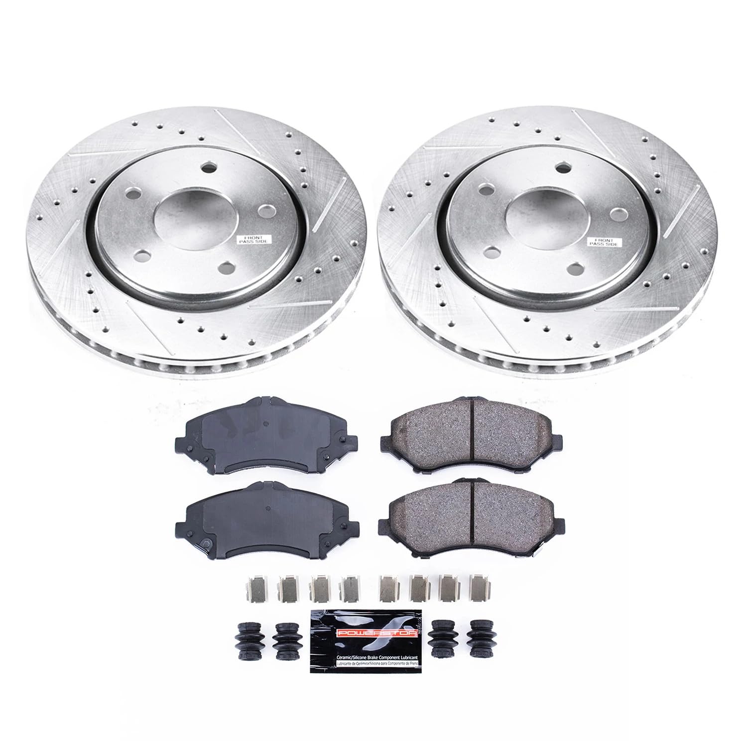Power Stop K3118 Z23 Carbon Fiber Brake Pads with Drilled and Slotted Brake Rotors Kit For Chrysler Town & Country | Grand Caravan | Journey | VW Volkswagen Routan [Single Piston Caliper Models]