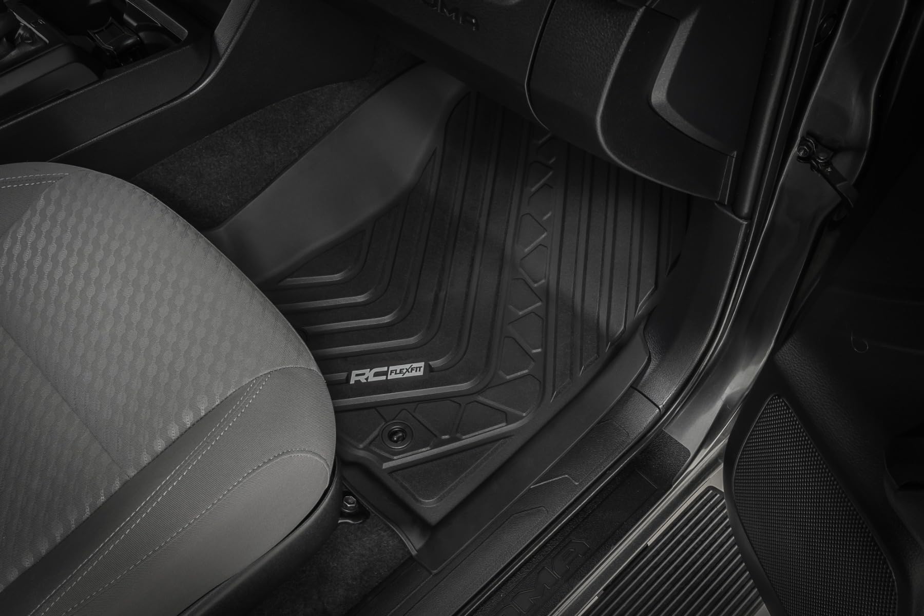 Flex-Fit Rough Country Front Floor Mats for Toyota Tacoma (2016-2023) Double Cab - Custom All-Weather Non-Slip TPE Liners w/Spill Saver Lip
