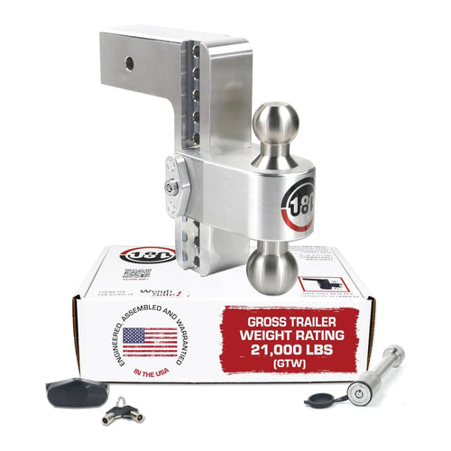 180-Degree Weigh Safe Trailer Hitch - Adjustable Trailer Hitch for Towing - Compatible with 3" Receivers - 8" Drop, Stainless Steel Tow Balls, 21,000 GTW, 2-Piece Lock Set