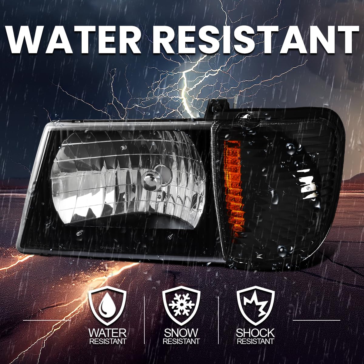 Black Housing SPEC-D TUNING Clear Lens Headlights + Corner Lights Compatible with 1992-2006 Ford E150 E250 E350 E450 E550 Econoline Van L+R Pair Head Light Lamp Assembly