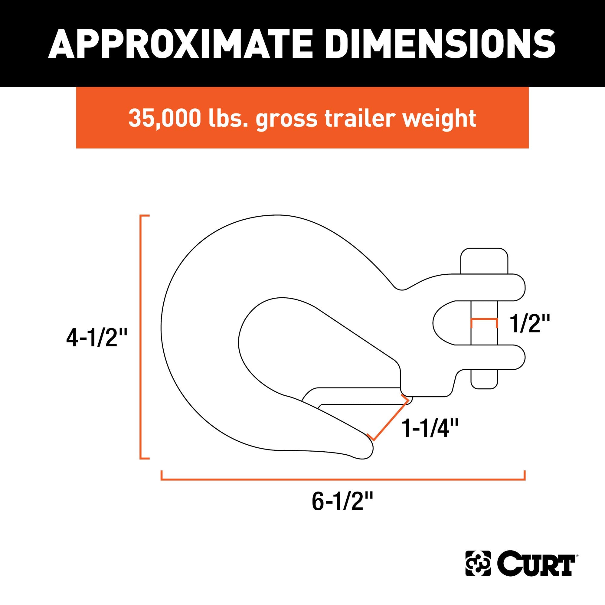 CURT 1/2-Inch Forged Steel Clevis Slip Hook with Safety Latch, 35,000 lbs, 1-1/4-In Opening, 5/8" Pin