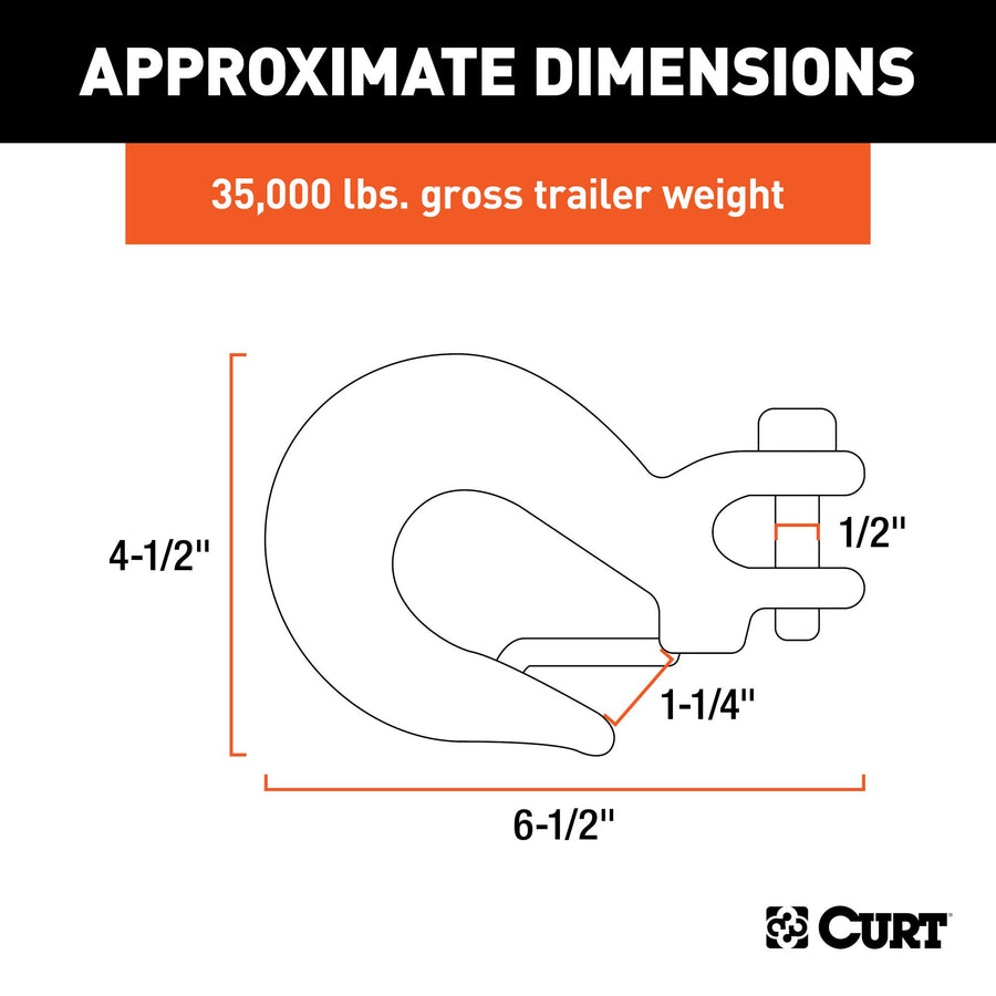 CURT 1/2-Inch Forged Steel Clevis Slip Hook with Safety Latch, 35,000 lbs, 1-1/4-In Opening, 5/8" Pin