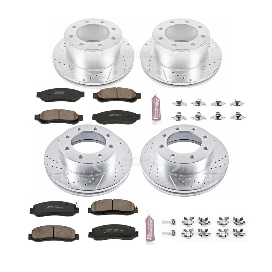 Power Stop K5575 Z23 Carbon Fiber Brake Pads Front and Rear with Drilled & Slotted Brake Rotors Kit For Ford F-250 Super Duty 2010-2011, Ford F-350 Super Duty 2010-2011 [Model Specific]