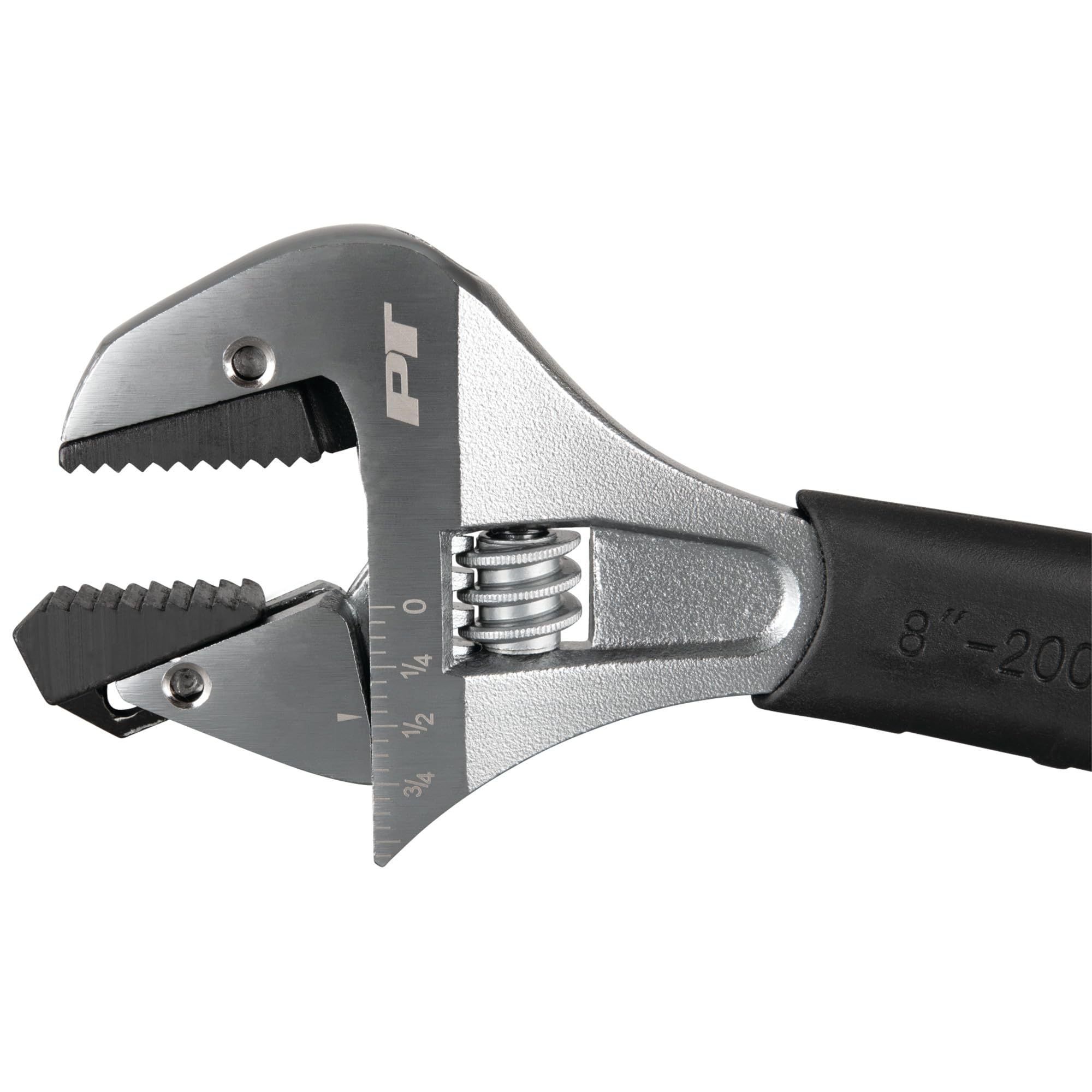 8 In. Performance Tool W30625 Ratcheting Adjustable Wrench - Sliding Jaw, Adjustable, Chrome Vanadium Directional Teeth, Black