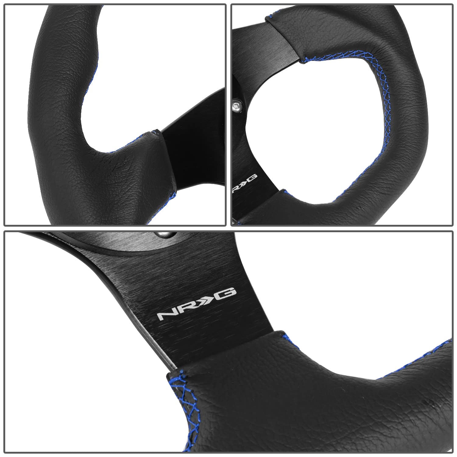 NRG Innovations Reinforced NRG-RST-024MB-R-BL Steering Wheel 320mm Sport Leather Flat Bottom with Blue Center Mark, Blue Stitching