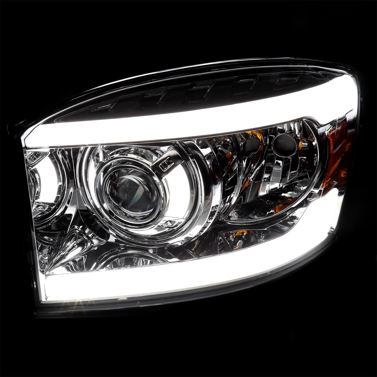 Chrome Housing SPEC-D TUNING Clear Lens LED Tube Projector Headlights Compatible with 2006-2008 Dodge Ram 1500 2500 3500 Left + Right Pair Headlamps Assembly