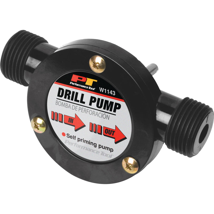 W1143 Performance Tool Liquid Transfer Pump for Corded/Cordless Drills - 225 GPH, 3/4-Inch Max Hose Diameter, Self-Priming, Corrosion-Resistant Shaft