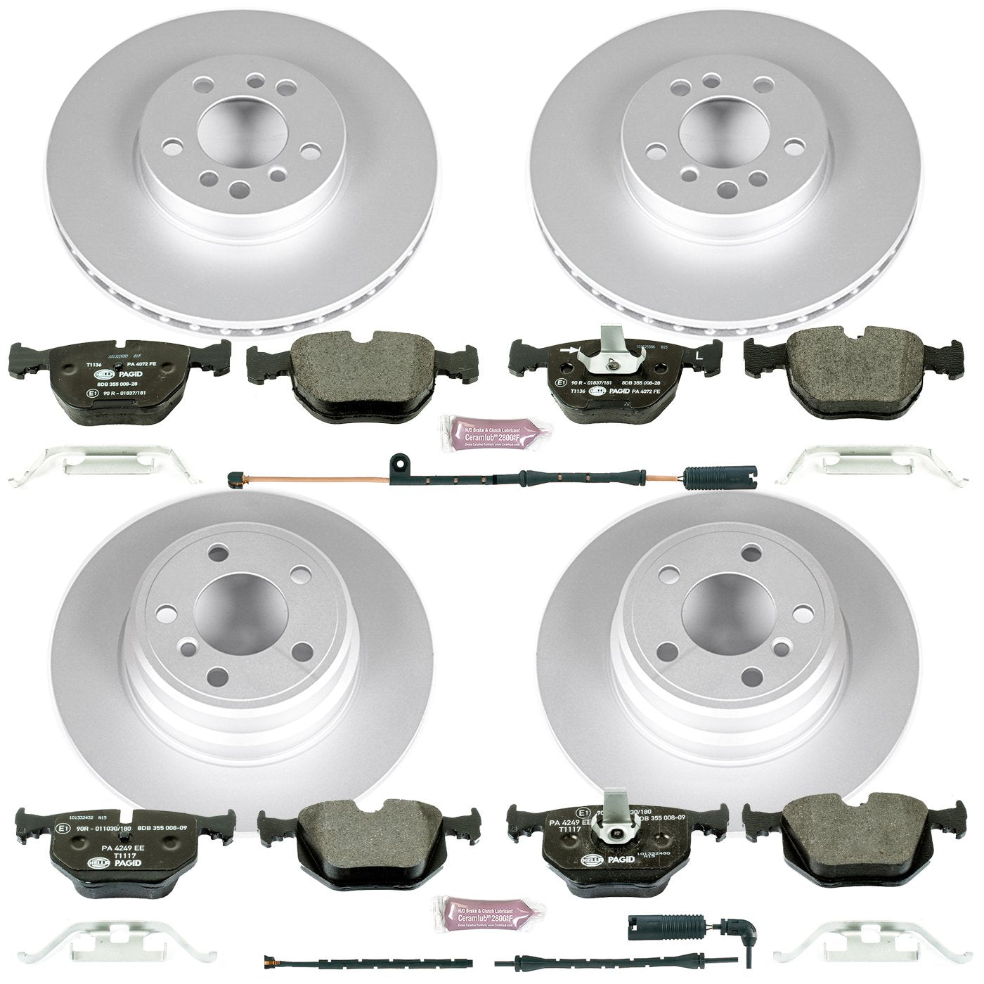Power Stop ESK5718 Euro-Stop Front & Rear Brake Kit and 1 Front & 1 Rear Sensor Wires For BMW X5 2000-2006 [Model Specific]