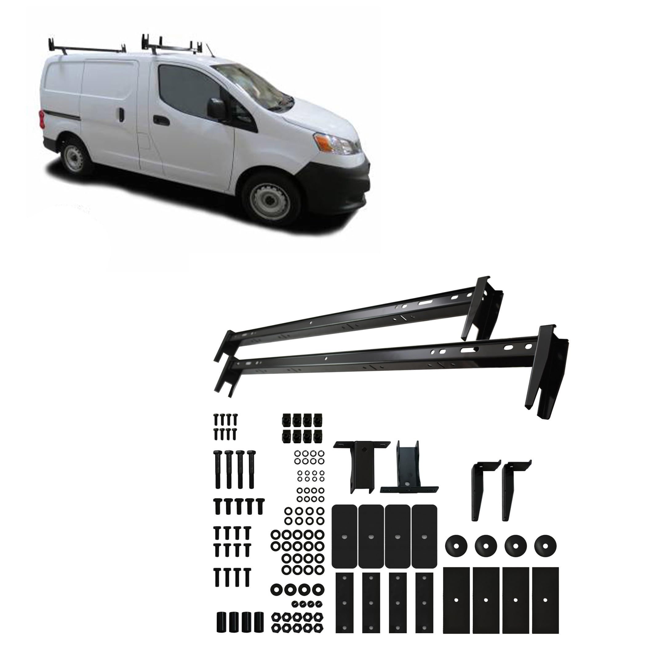 Black Horse Off Road Universal Black two BARS Steel Roof Ladder Rack Utility Adjustable Cross Bars with Stopper Fit Most Commercial Vans Without Rain Gutters 600 lbs. Weight Capacity