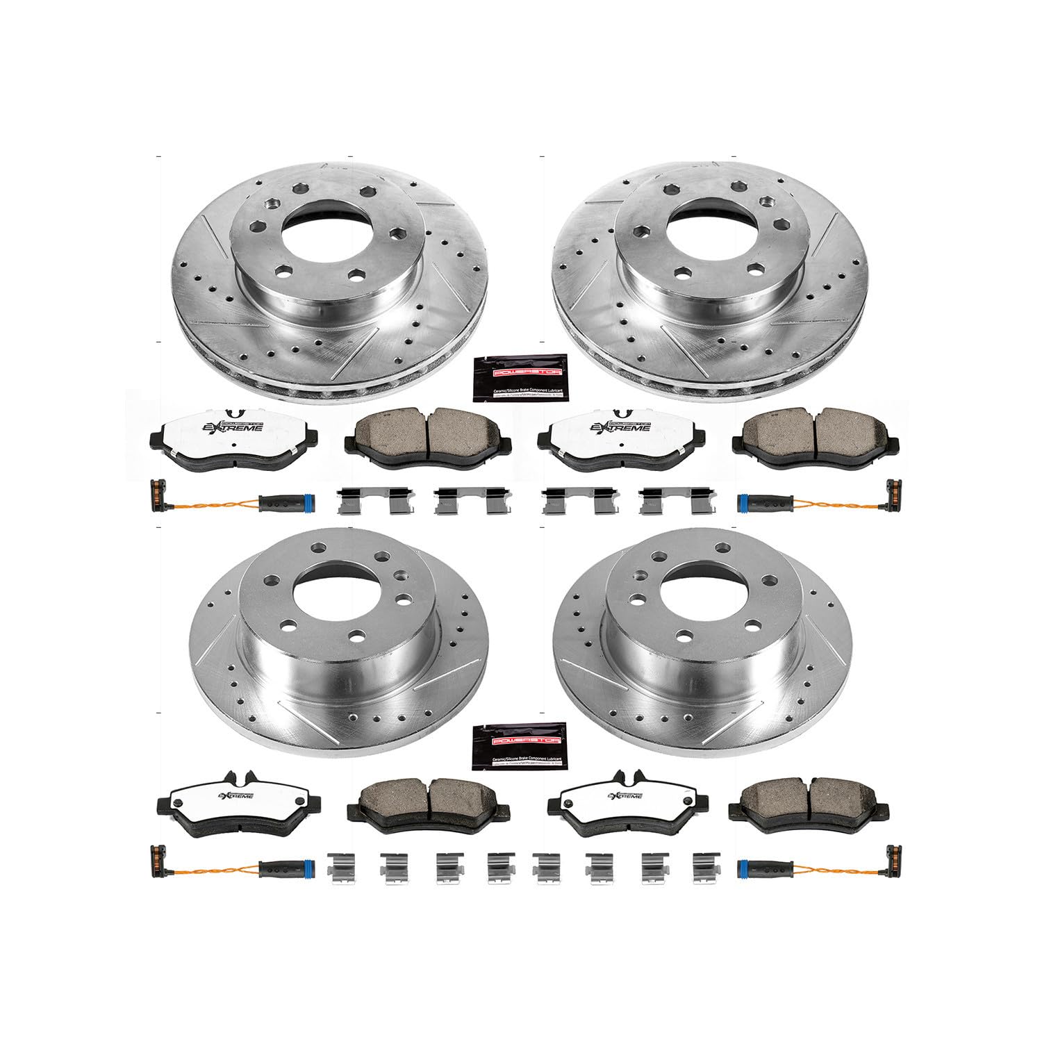 Brake Kit Power Stop For 2007 2008 Dodge Sprinter 2500 Freightliner Sprinter 2500 6 Lug Front and Rear Z36 Truck & Tow Carbon Fiber Ceramic Brake Pads and Drilled and Slotted Brake Rotors K6235-36