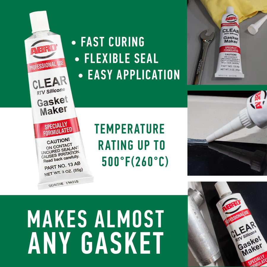 RTV Silicone Sealant and Gasket Maker ABRO: Up to 500 Degree F Heat, High Temp Silicone Sealant, 3 oz/85g Tube - Clear
