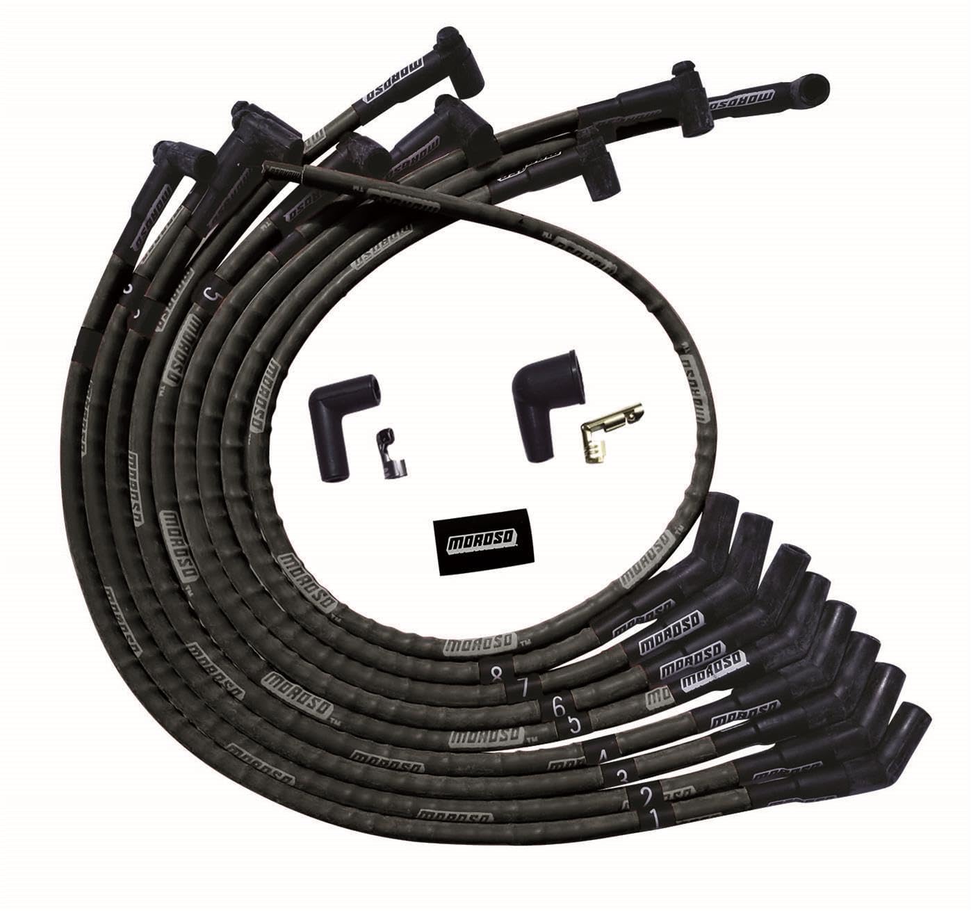 Moroso Ultra Series 51570 Black Sleeved Spark Plug Wires, Small Block Ford, 135 Degree Plug Ends, HEI Distributor