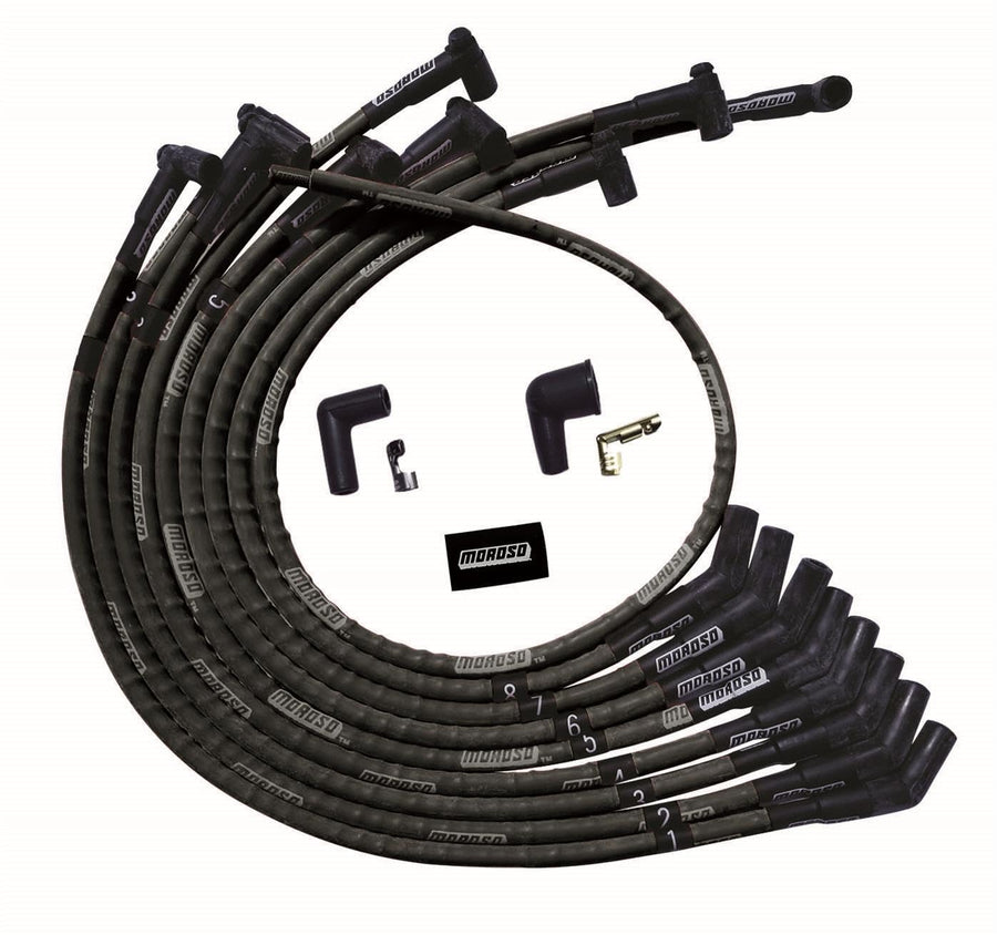 Moroso Ultra Series 51570 Black Sleeved Spark Plug Wires, Small Block Ford, 135 Degree Plug Ends, HEI Distributor