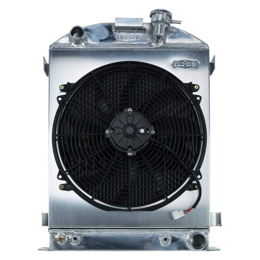 Highboy 1932 Chevy Engine 25.5 Inch Aluminum Performance Radiator and 16 Inch Fan Kit Cold Case Radiators