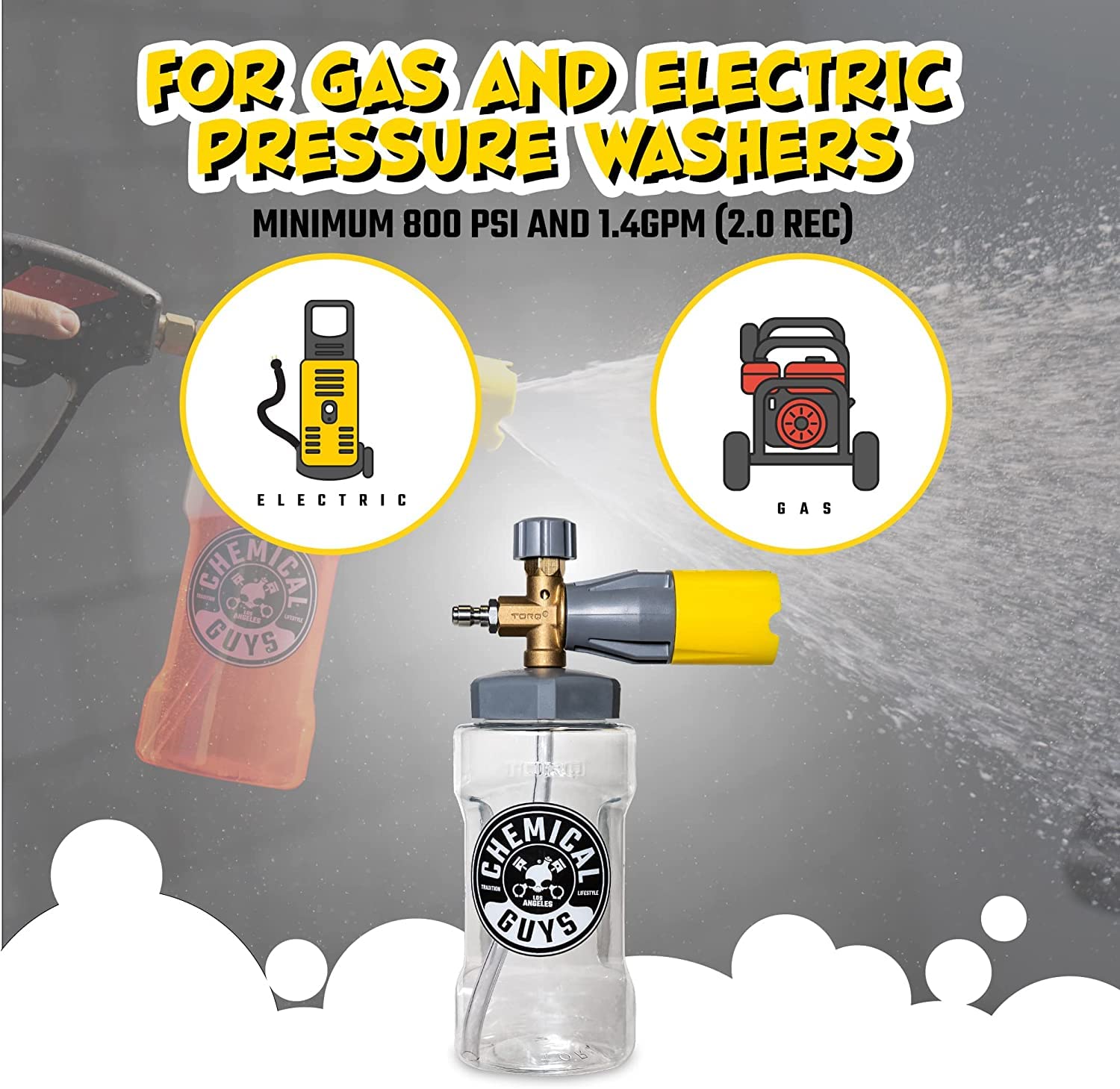 Chemical Guys Max Release Big Mouth Foam Cannon - Foam Cannon for Pressure Washer for Car Wash, Home Cleaning, and Boat Wash with 34 oz Bottle