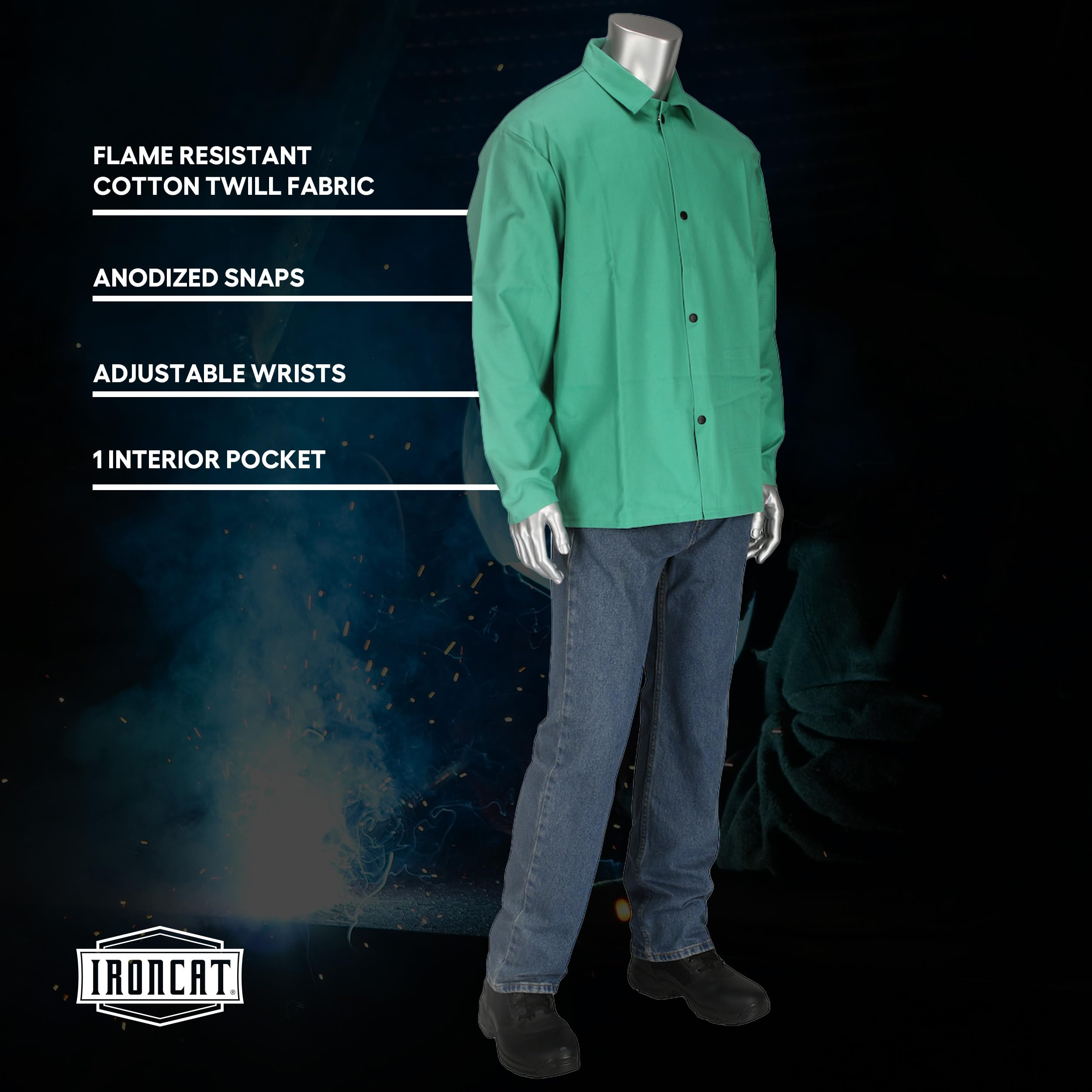 Ironcat FR Treated Economy Welders Jacket - 30", Green, Medium (7040/M)