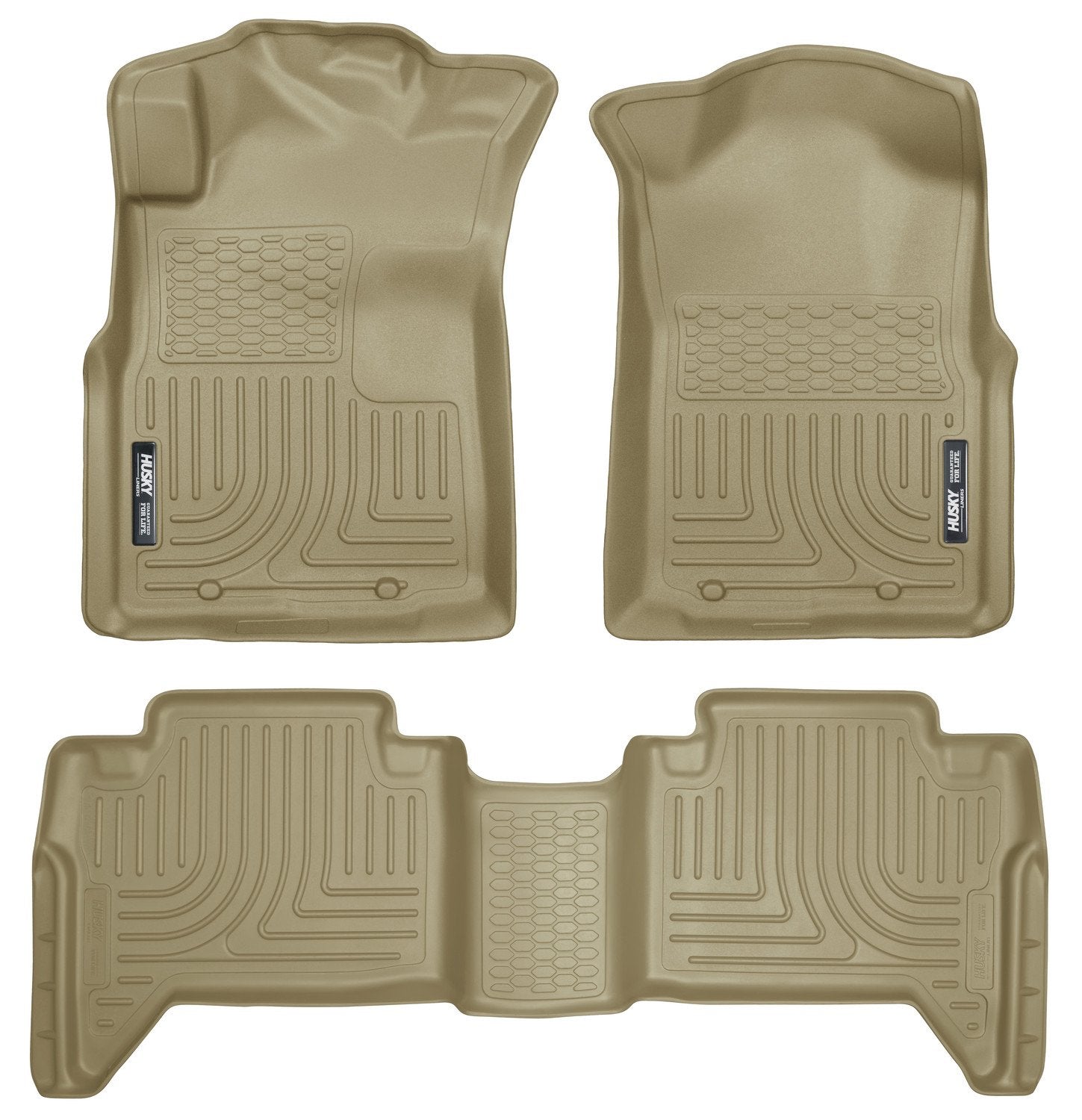 Husky Liners Floor Mats Weatherbeater | Fits 2005-2015 Toyota Tacoma Double CAB ONLY (Footwell Coverage) | Front & 2nd Row, 3-pc Tan - 98953
