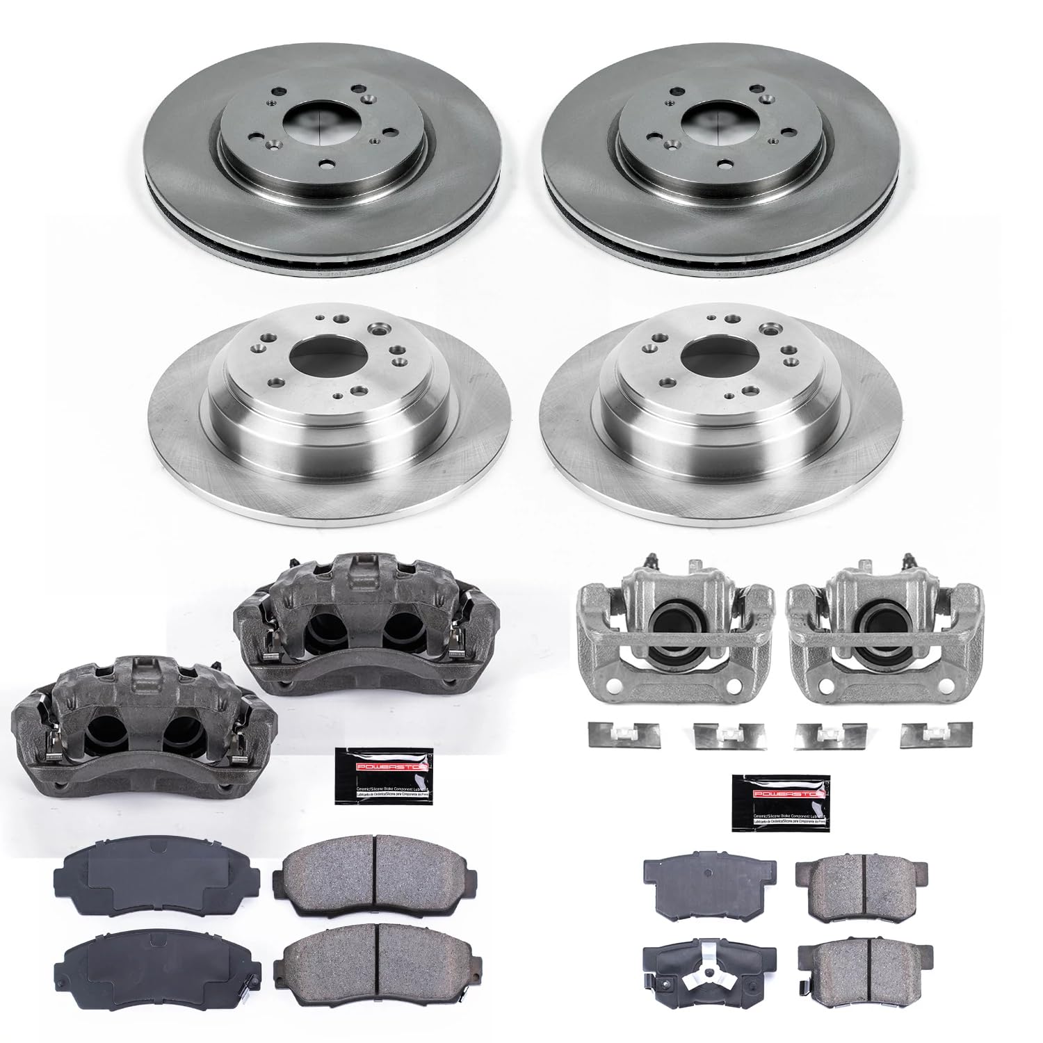 Power Stop KCOE5815 Replacement Autospeciality Front and Rear Caliper Kit- OE Rotors, Ceramic Brake Pads, Calipers
