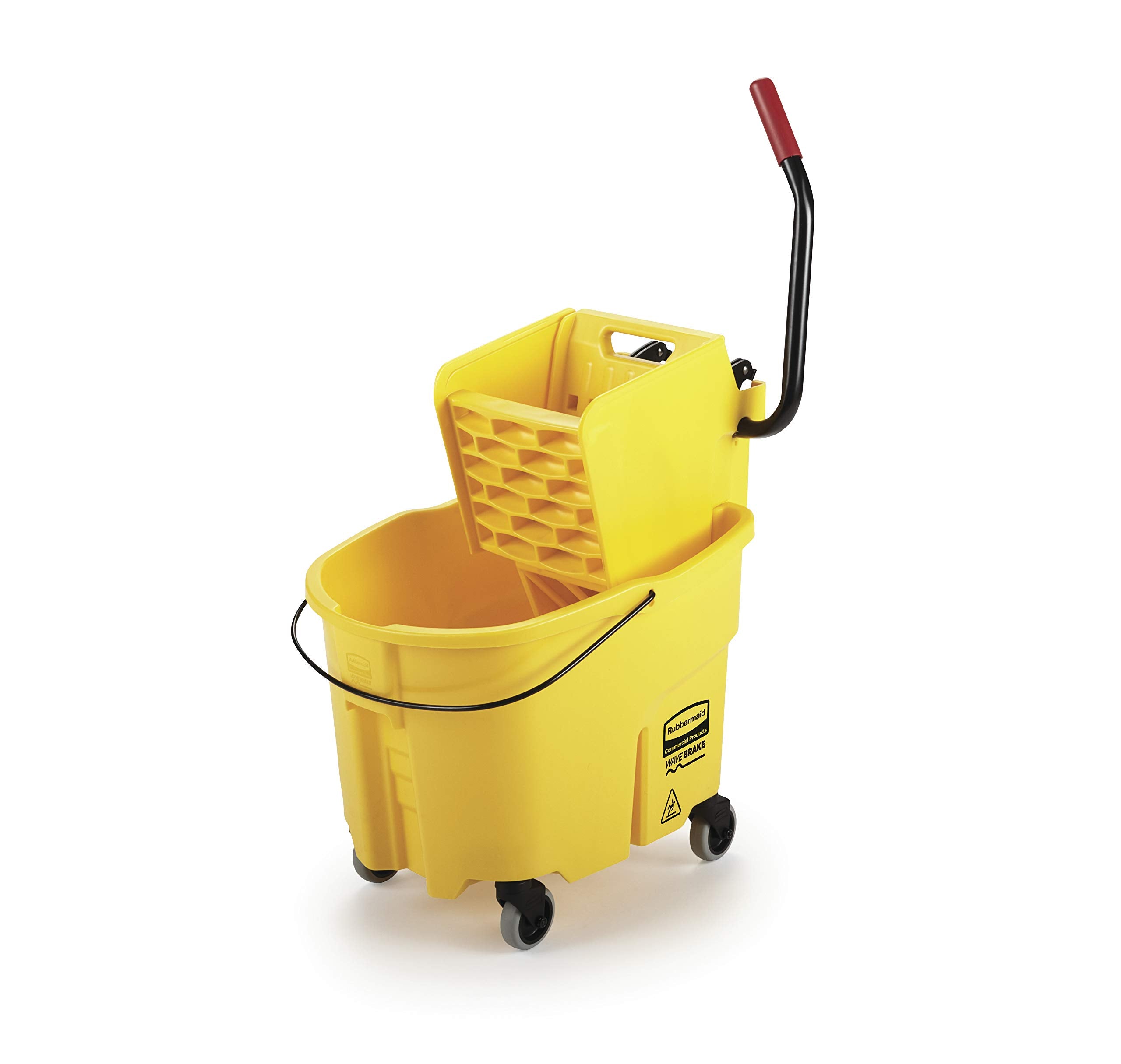 Rubbermaid Commercial Products 35 Qt. WaveBrake Side-Press Mop Bucket and Wringer Combo on Wheels Yellow for Professional/Industrial/Business Heavy-Duty Floor Cleaning/Mopping