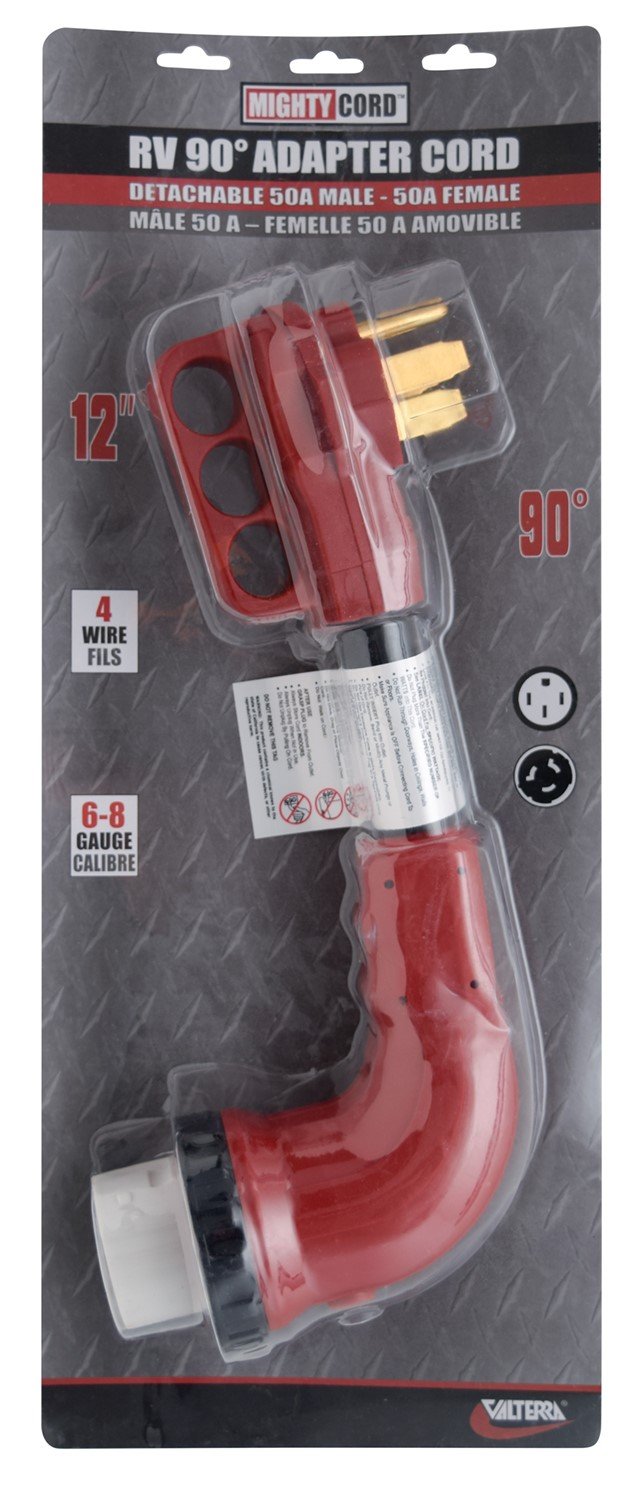 Mighty Cord Valterra A10-5050D90VP 90° Detachable 12" Adapter Cord - 50AM to 50AF, Red (Carded)