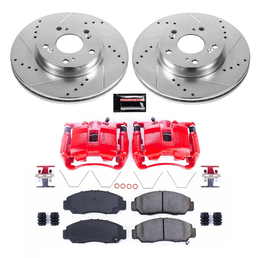 Power Stop Z23 Evolution KC6766 Front Caliper Kit-Rotors, Carbon-Fiber Ceramic Brake Pads, Calipers For Honda Civic 2012-2015 [Model Specific]