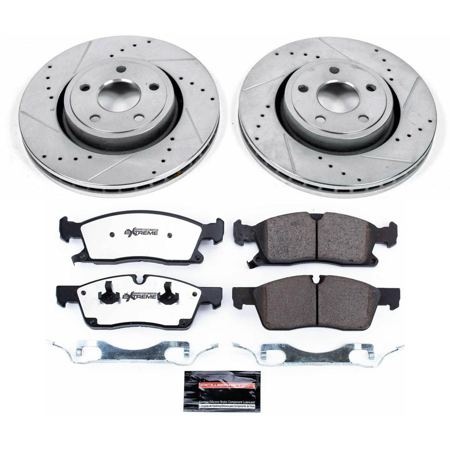 Power Stop Front Brake Kit For Dodge Durango 2011 2012 2013 2014 2015 2016 2017 2018 2019 2020 - Truck & Tow Carbon Fiber Ceramic Brake Pads & Drilled and Slotted Rotors Replacement, K5954-36