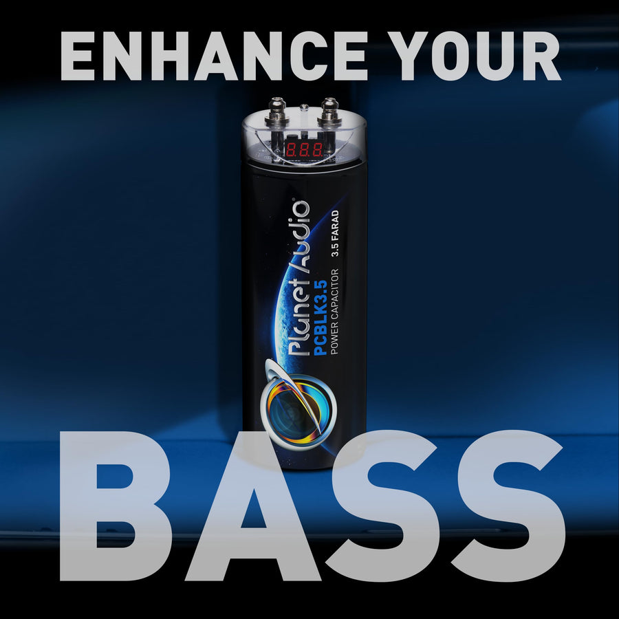 Car Capacitor Planet Audio PCBLK3.5 – 3.5 Farad, Energy Storage, Enhance Bass from Stereo, Warning Tones, LED Voltage Meter