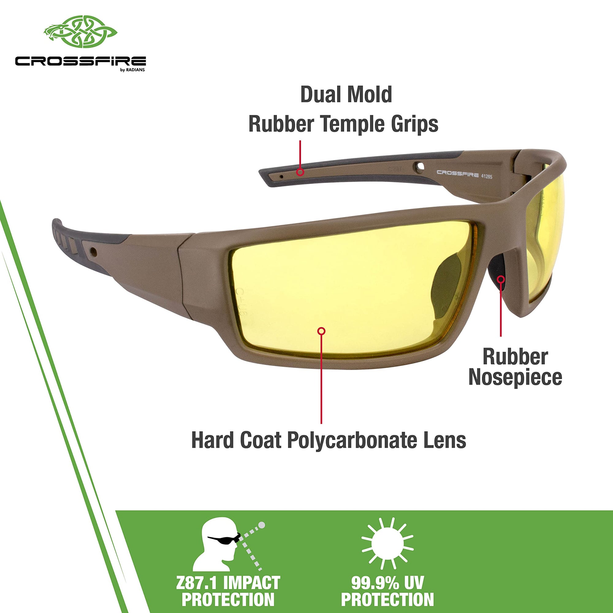 Safety Glasses Crossfire 41285, Yellow Lens, One Size