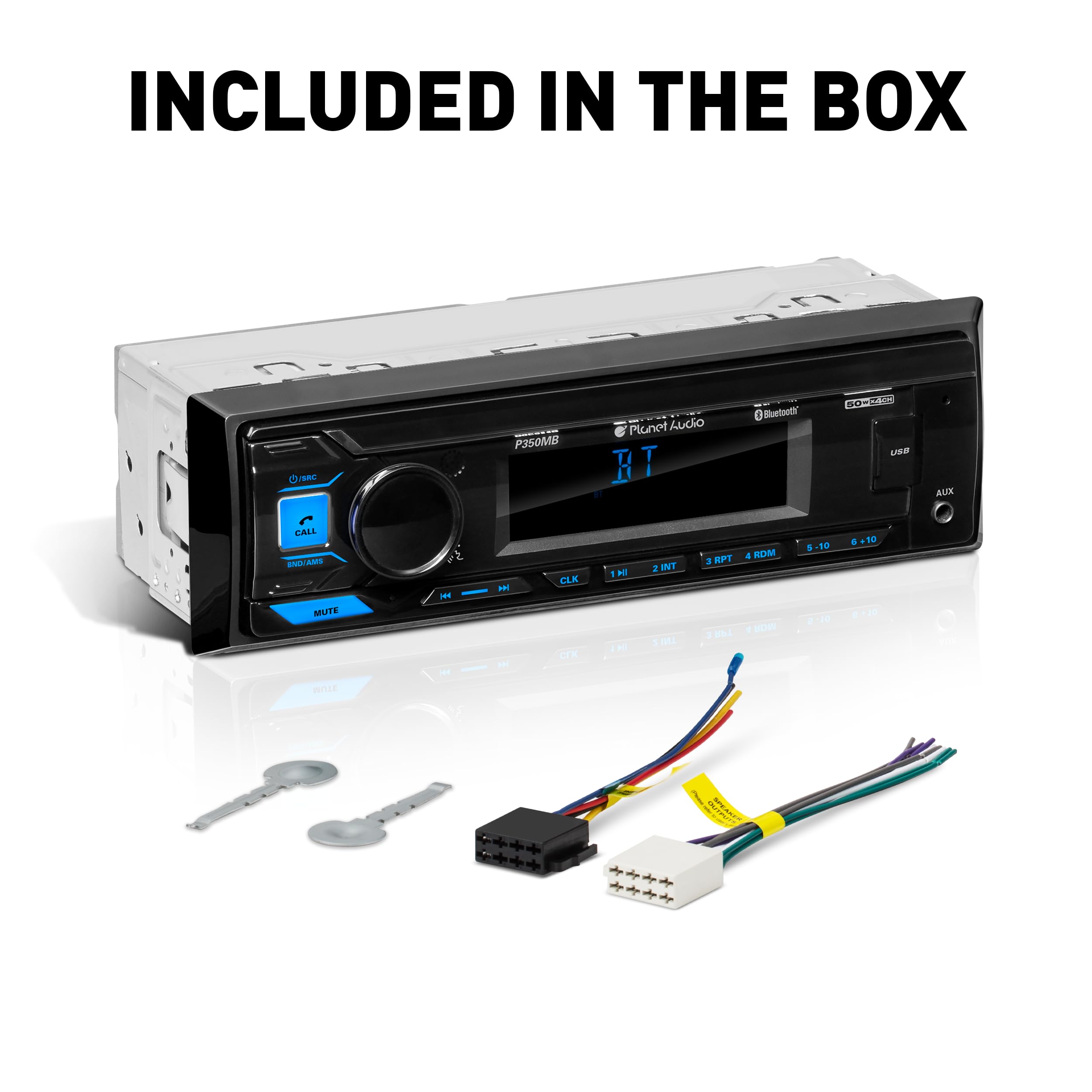 P350MB Planet Audio Car Audio Stereo System - Single Din, Bluetooth Audio and Hands-Free Calling, MP3, USB Audio, USB Charging, AUX Input, AM/FM Radio Receiver, No CD Player