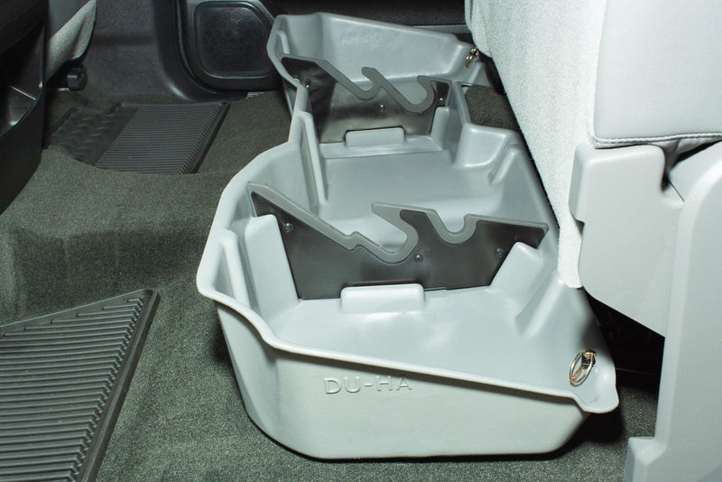 Under Seat Storage DuHa 10300 fits 2014-2018 Silverado/ Sierra Light Duty Crew Cab & 2015-2019 Heavy Duty Crew Cab | Black Heavy-Duty Back Seat Organizer | Includes Dividers