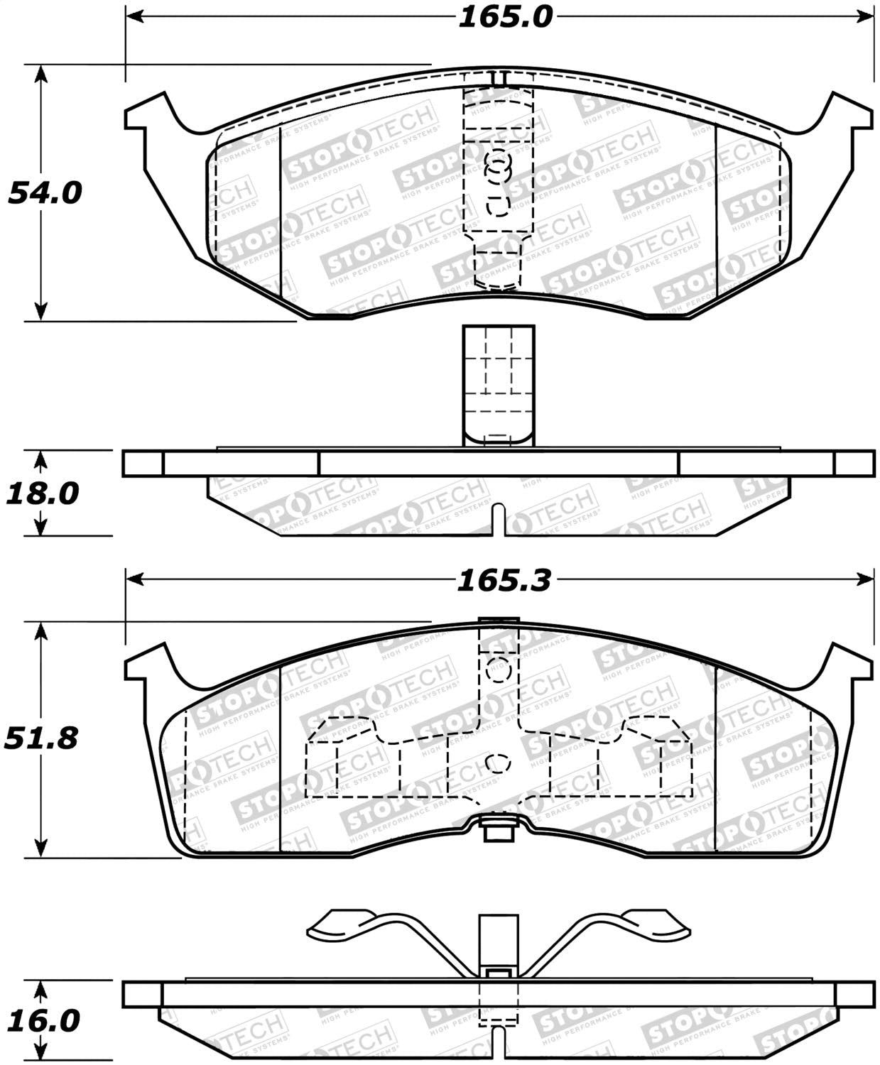 Front StopTech 308.07300 Brake Pads with Shims and Hardware Street