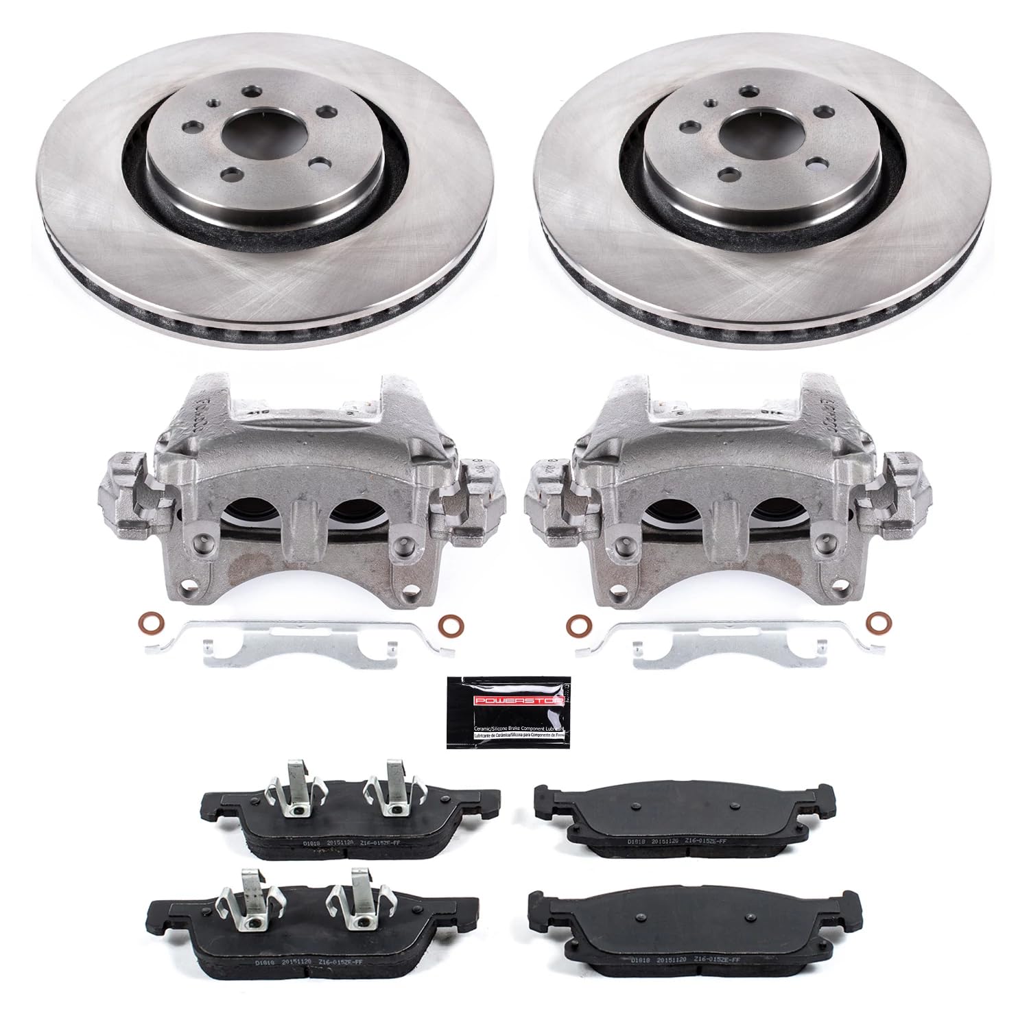 Power Stop KCOE7143 Front Stock Replacement Autospecialty Caliper Kit- OE Rotors, Ceramic Brake Pads, Calipers For Ford Edge, Lincoln MKX, Lincoln Nautilus [Model Specific]