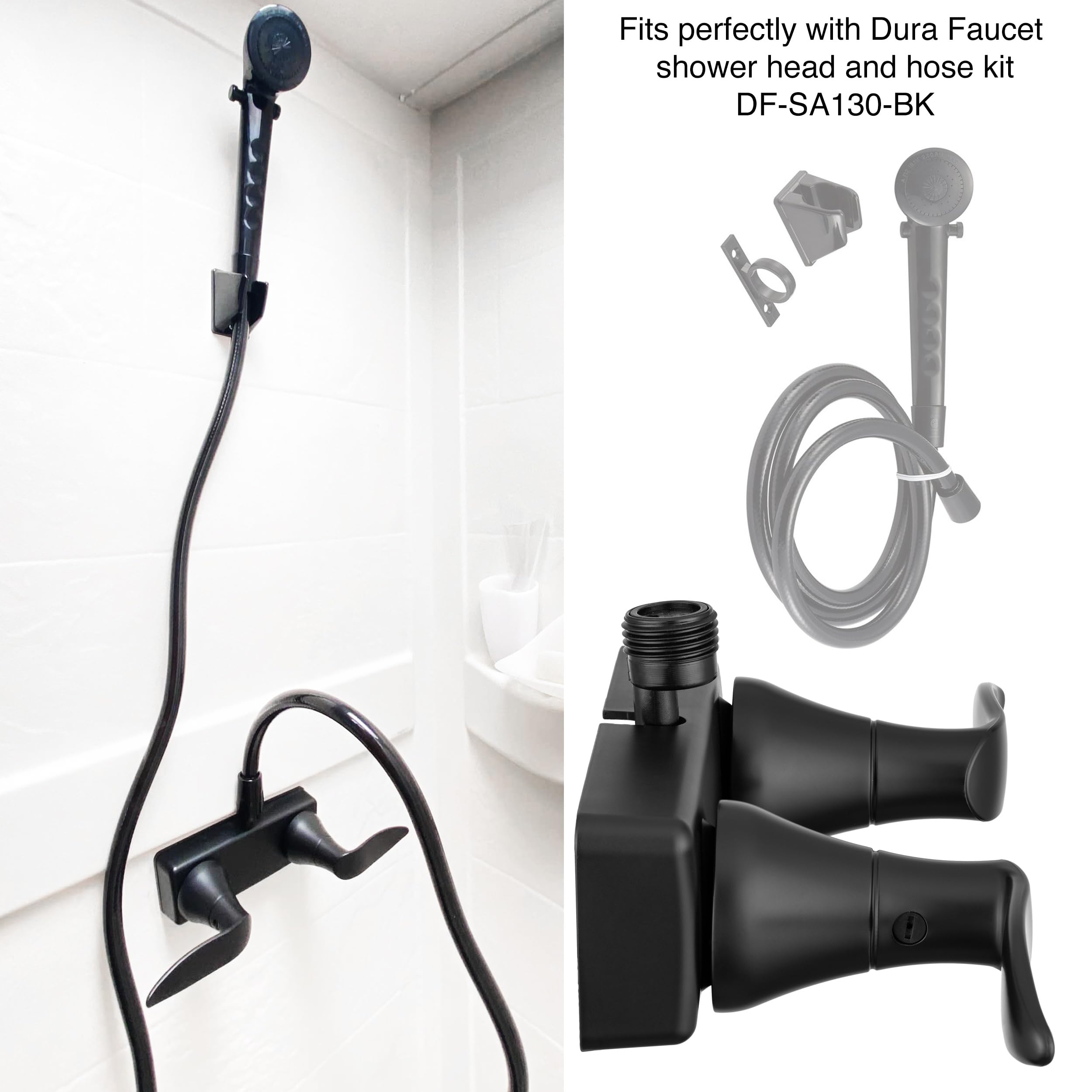 Dura Faucet RV Shower Faucet DF-SA100LH-MB Valve Diverter with Winged Levers (Matte Black)