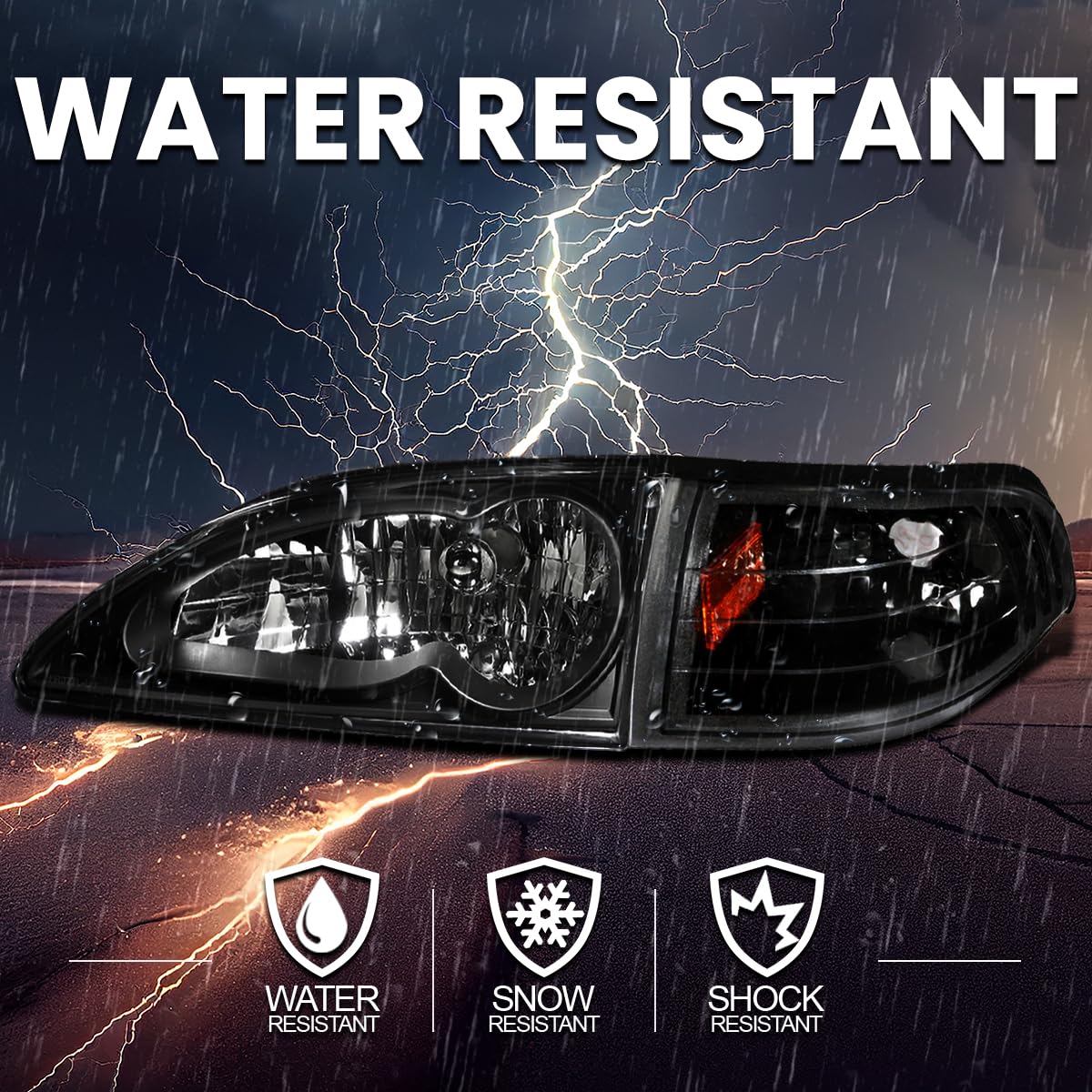 Black Housing SPEC-D TUNING Clear Lens Headlights + Corner Lights Compatible with 1994-1998 Ford Mustang L+R Pair Head Light Lamp Assembly